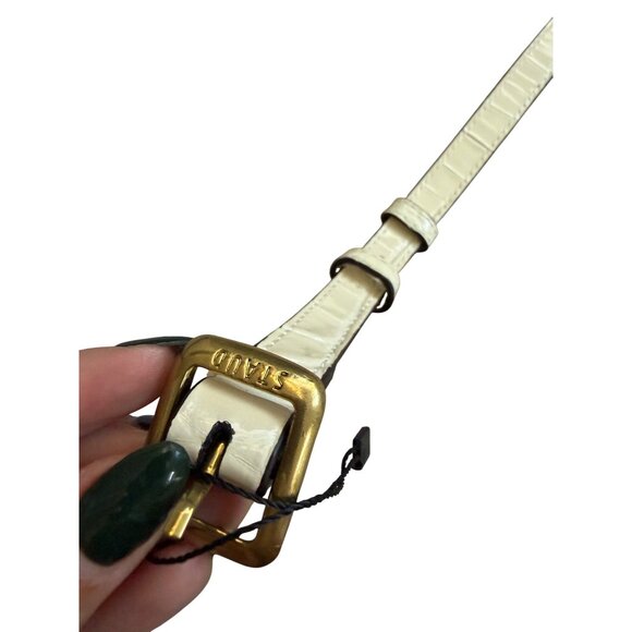 STAUD Cream Patent Leather Adjustable Crossbody Shoulder Strap NEW - Picture 3 of 8